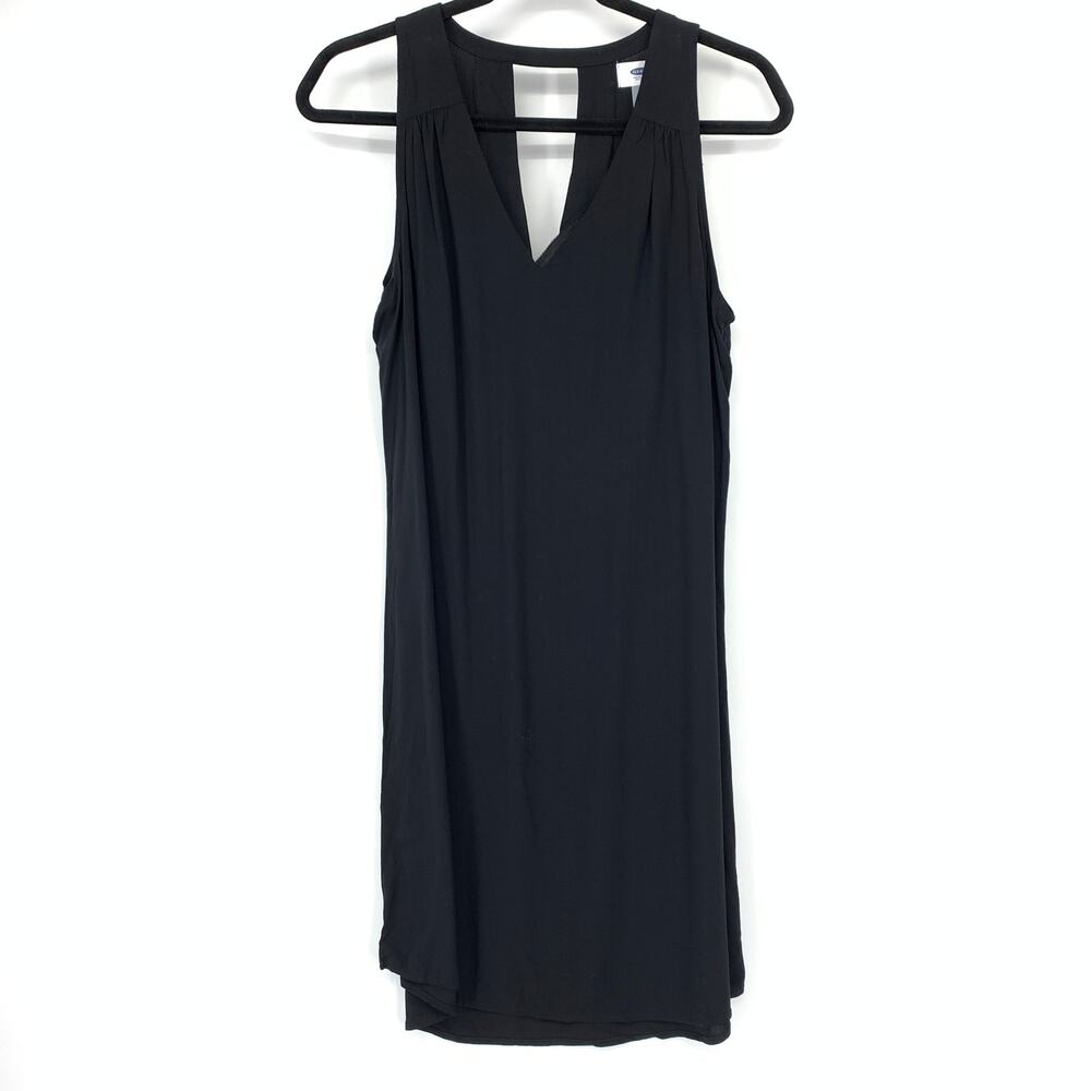 Old Navy A-Line Sleeveless Dress Womens Sz Medium Keyhole Back Black V-Neck